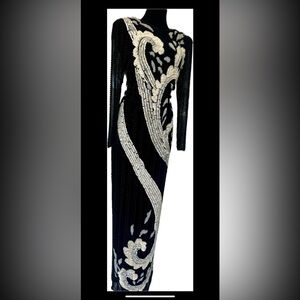 Alyce Designs Elegant Black and Silver Beaded Dress